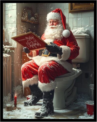 Santa Sitting on Toilet Funny Bathroom Art Print Christmas Wall Art Toilet Humor Decor Cottage-core Art Print Funny Bathroom Decor (11x14 inch Print Unframed) in Kuwait