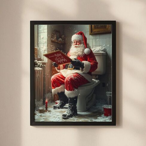 Santa Sitting on Toilet Funny Bathroom Art Print Christmas Wall Art Toilet Humor Decor Cottage-core Art Print Funny Bathroom Decor (11x14 inch Print Unframed) in Kuwait