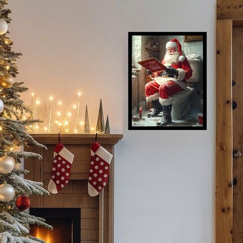 Santa Sitting on Toilet Funny Bathroom Art Print Christmas Wall Art Toilet Humor Decor Cottage-core Art Print Funny Bathroom Decor (11x14 inch Print Unframed) in Kuwait