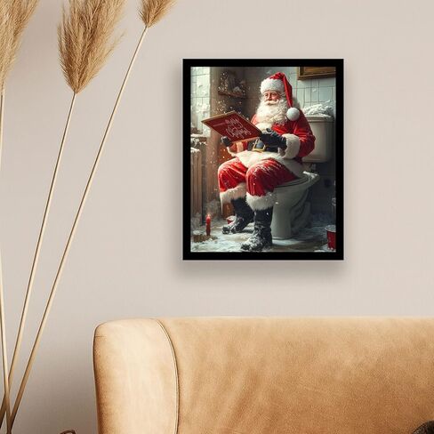 Santa Sitting on Toilet Funny Bathroom Art Print Christmas Wall Art Toilet Humor Decor Cottage-core Art Print Funny Bathroom Decor (11x14 inch Print Unframed) in Kuwait