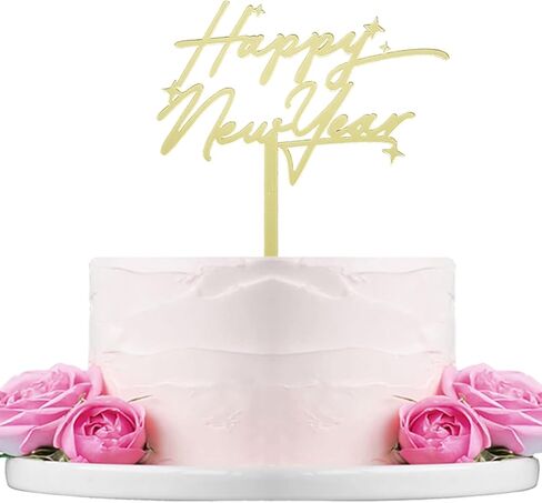 غلاف كعكة Happy New Year، أكريليك ذهبي عاكس، نص احتفالي مع لمسات نجوم in Saudi Arabia