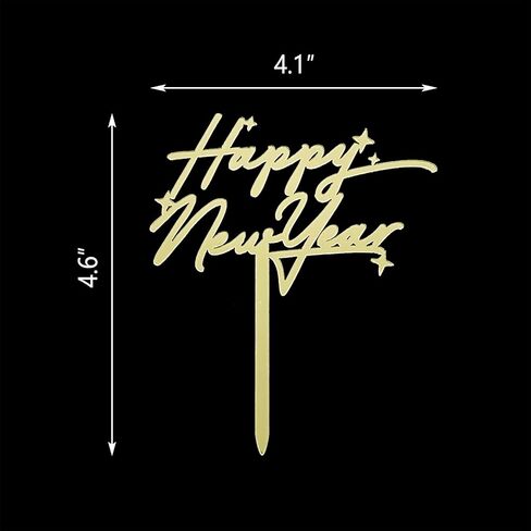 غلاف كعكة Happy New Year، أكريليك ذهبي عاكس، نص احتفالي مع لمسات نجوم in Saudi Arabia
