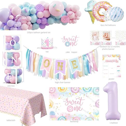 1st Birthday Decorations for Girl, 145pcs Sweet One Birthday Party Decorations Supplies, Donut 1st Birthday- Decoration Girl, Ice Cream Candy First Bday in Saudi Arabia