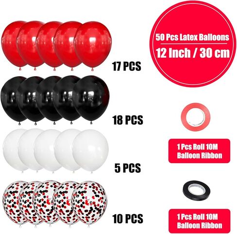 Black and Red White Balloons 50 Pack 12 Inch Latex Balloons with Confetti for Halloween Christmas Birthday Wedding New Year's Eve Valentine's Day Mother's Day Graduation Casino Party Decorations in Saudi Arabia