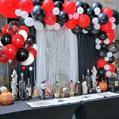 Black and Red White Balloons 50 Pack 12 Inch Latex Balloons with Confetti for Halloween Christmas Birthday Wedding New Year's Eve Valentine's Day Mother's Day Graduation Casino Party Decorations in Saudi Arabia