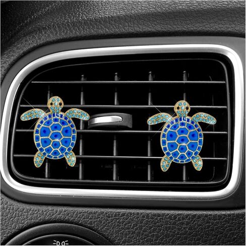2PCS Sea Turtles Car Decor, Cute Beach Themed Aroma Diffuser Bling Auto Air Vent Clip, Sparkly Rhinestone Tortoise Crystal Air Conditioning Outlet Charm for Most Vehicles (Blue) in Saudi Arabia
