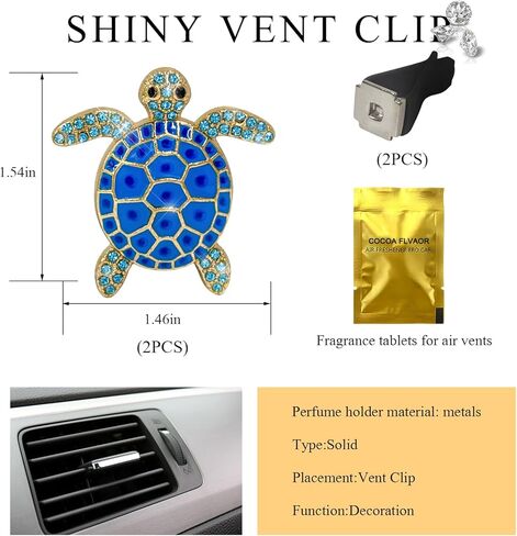 2PCS Sea Turtles Car Decor, Cute Beach Themed Aroma Diffuser Bling Auto Air Vent Clip, Sparkly Rhinestone Tortoise Crystal Air Conditioning Outlet Charm for Most Vehicles (Blue) in Saudi Arabia