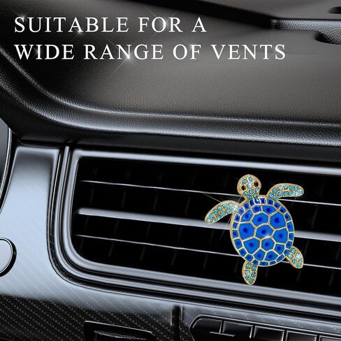 2PCS Sea Turtles Car Decor, Cute Beach Themed Aroma Diffuser Bling Auto Air Vent Clip, Sparkly Rhinestone Tortoise Crystal Air Conditioning Outlet Charm for Most Vehicles (Blue) in Saudi Arabia