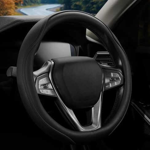 OURTIME Leather Two-Tone Car Steering Wheel Cover,Universal 15-inch, Anti-Slip, Safety, Soft, Breathable, Heavy Duty, Thick, Full Surround, Sports Style (Black with red) in Saudi Arabia