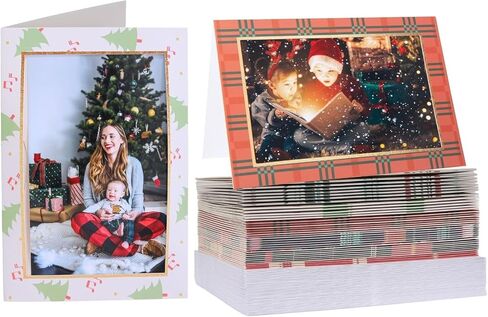 Litpoetic Paper Picture Frames Christmas Photo Frame Cards with Envelopes, Photo Frame Notecards for 4 x 6 Picture Insert (48Pack, 6 Designs) in Saudi Arabia