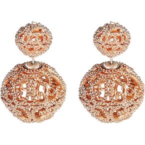 Vintage Hollow out Womens Double Side Round Ball Stud Earrings in Saudi Arabia