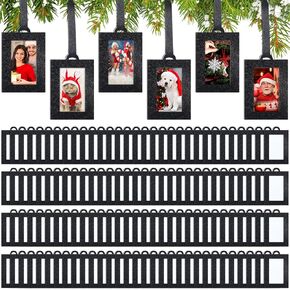100 Pcs Hanging Christmas Tree Mini Picture Frames Small Picture Frame Ornaments 2x3 Inch Black Photo Frames Glitter Paper Picture Frame with Ribbon for Family Photo Wall Table Decor in Saudi Arabia