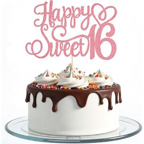 تزيين كعكة عيد الميلاد السادس عشر، قطعة علوية كعكة حلوة 16 قطعة من الذهب الوردي لتزيين كعكة عيد الميلاد اللامعة لاحتفالات الحفلات الـ 16 التي تحتفل بالذكرى السنوية لتزيين الحفلات in Kuwait