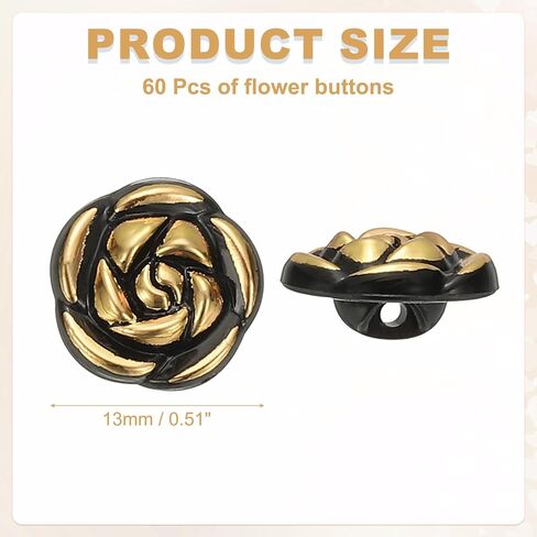 PATIKIL 60Pcs Rose Flower Buttons, 13mm 1/2" Acrylic Cute Buttons for Clothes Decorative Sewing Accessories for DIY Crafts Shirts Blouse Sweaters, Rose/Gold in Saudi Arabia