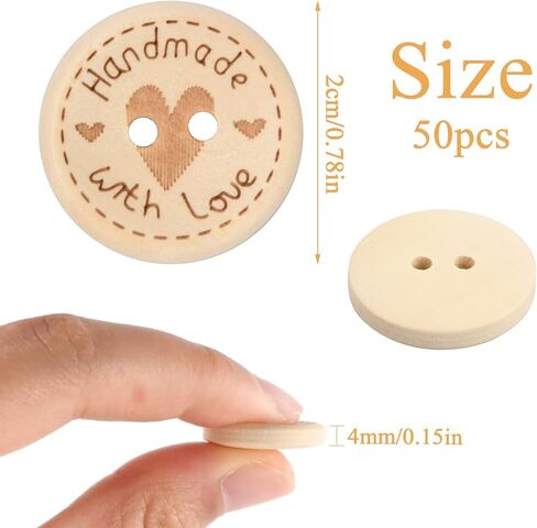 50Pcs 20mm 2-Hole Handmade Round Wooden Buttons, for Sewing/Knitting DIY in Saudi Arabia