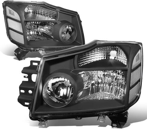 Auto Dynasty Headlights Assembly Compatible with 2004-2015 Nissan Titan Armada, Driver and Passenger Side Halogen Headlamps Replacement, NI2502168 NI2503168, Black Housing Clear Corner in Saudi Arabia