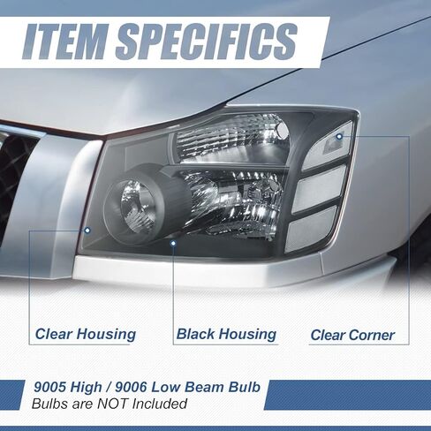 Auto Dynasty Headlights Assembly Compatible with 2004-2015 Nissan Titan Armada, Driver and Passenger Side Halogen Headlamps Replacement, NI2502168 NI2503168, Black Housing Clear Corner in Saudi Arabia