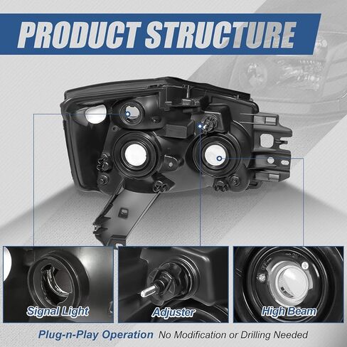 Auto Dynasty Headlights Assembly Compatible with 2004-2015 Nissan Titan Armada, Driver and Passenger Side Halogen Headlamps Replacement, NI2502168 NI2503168, Black Housing Clear Corner in Saudi Arabia