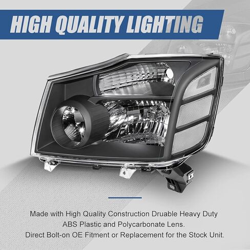 Auto Dynasty Headlights Assembly Compatible with 2004-2015 Nissan Titan Armada, Driver and Passenger Side Halogen Headlamps Replacement, NI2502168 NI2503168, Black Housing Clear Corner in Saudi Arabia