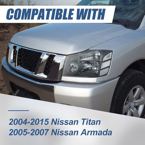 Auto Dynasty Headlights Assembly Compatible with 2004-2015 Nissan Titan Armada, Driver and Passenger Side Halogen Headlamps Replacement, NI2502168 NI2503168, Black Housing Clear Corner in Saudi Arabia