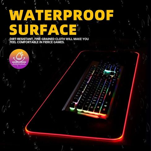 لوحة ماوس ألعاب كبيرة RGB، لوحة ماوس ألعاب ممتدة لمكتب كامل مقاس XL، 14 وضعًا متوهجًا، 7 ألوان LED، تحكم وسرعة متوازنة - قاعدة مطاطية غير قابلة للانزلاق وسطح قماش أملس in Saudi Arabia
