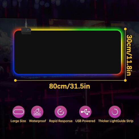 لوحة ماوس ألعاب كبيرة RGB، لوحة ماوس ألعاب ممتدة لمكتب كامل مقاس XL، 14 وضعًا متوهجًا، 7 ألوان LED، تحكم وسرعة متوازنة - قاعدة مطاطية غير قابلة للانزلاق وسطح قماش أملس in Saudi Arabia