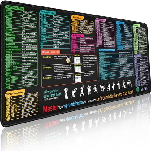 Excel Shortcut Keys Mouse Pad, Extended Large Spreadsheet Keyboard Mat, Non-Slip Stitched Edge SBD06 in Saudi Arabia