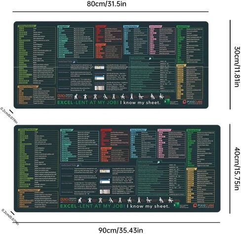 Excel Shortcut Keys Mouse Pad, Extended Large Spreadsheet Keyboard Mat, Non-Slip Stitched Edge SBD06 in Saudi Arabia