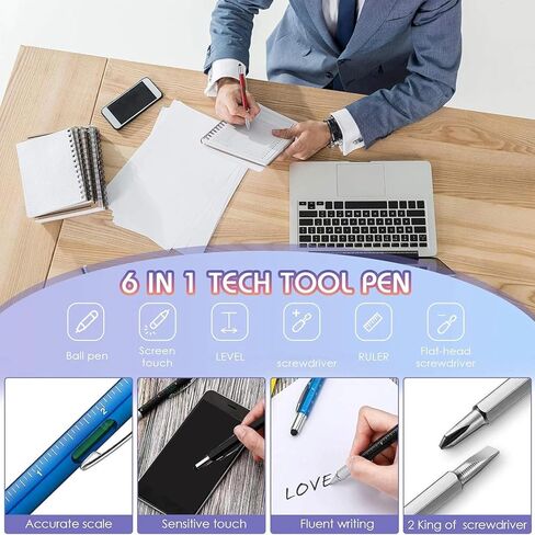 Zonon 36 Pcs 6 in 1 Multitool Tech Pen with Ruler Level Gauge Screwdriver Multifunction Touch Screen Ballpoint Pens and Black Ink Refills for Birthday Party Gift(Assorted Colors) in Saudi Arabia