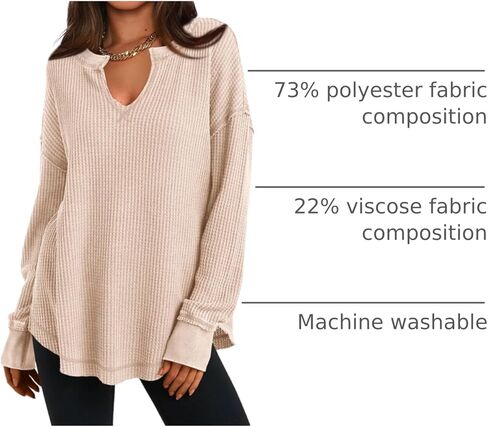 PRETTYGARDEN Womens Waffle Knit Long Sleeve Shirts V Neck Solid Color Casual Drop Shoulder Pullover Exposed Seam Fall Tops in Kuwait