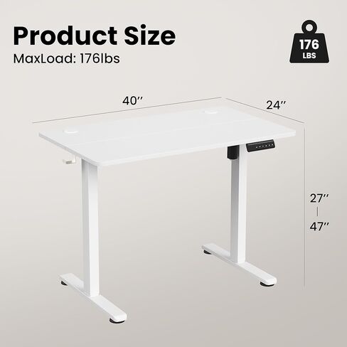 Casaphoria 40 x 24 inches Electric Standing Desk, Sit to Stand Desk with Memory Height Adjustment, Home Office Computer Desk for Writing and Games, White in Saudi Arabia