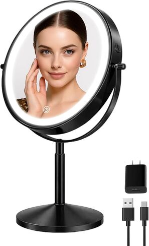 Large 9" Professional Lighted Makeup Mirror - Height & Brightness Adjustable, Rechargeable 2-Sided 1x/10x Magnifying HD Brighter Mirror- 88 Surgical-grade LEDs, 3 Colors Dimmable, 360° Swivel (Chrome) in Saudi Arabia