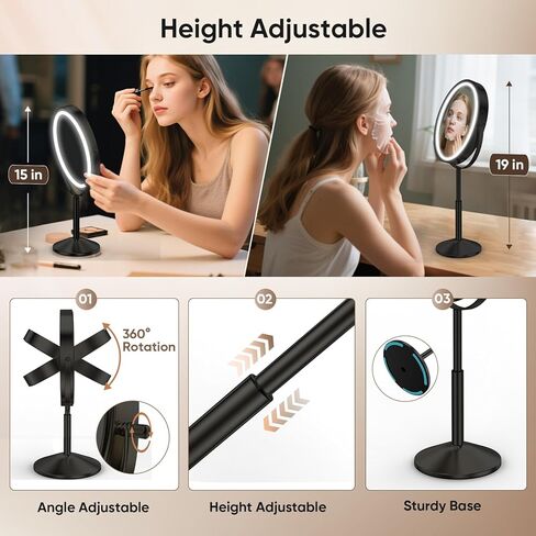 Large 9" Professional Lighted Makeup Mirror - Height & Brightness Adjustable, Rechargeable 2-Sided 1x/10x Magnifying HD Brighter Mirror- 88 Surgical-grade LEDs, 3 Colors Dimmable, 360° Swivel (Chrome) in Saudi Arabia