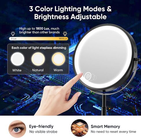 Large 9" Professional Lighted Makeup Mirror - Height & Brightness Adjustable, Rechargeable 2-Sided 1x/10x Magnifying HD Brighter Mirror- 88 Surgical-grade LEDs, 3 Colors Dimmable, 360° Swivel (Chrome) in Saudi Arabia