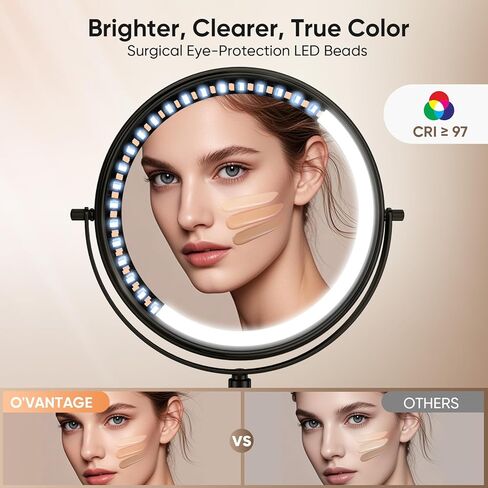 Large 9" Professional Lighted Makeup Mirror - Height & Brightness Adjustable, Rechargeable 2-Sided 1x/10x Magnifying HD Brighter Mirror- 88 Surgical-grade LEDs, 3 Colors Dimmable, 360° Swivel (Chrome) in Saudi Arabia