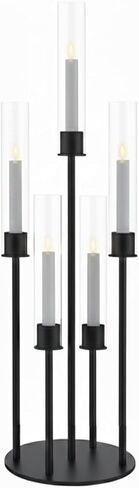 5 Arm Taper Candle Holder with Clear Acrylic Shades, Candelabra Centerpiece, Metal Candlestick Holder, Candle Stand for LED Taper Candles (1, Gold (exclude led Candles), 33.5'' x 7.87'') in Saudi Arabia