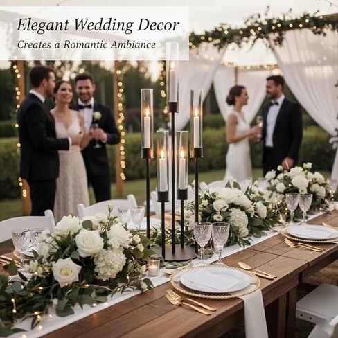 5 Arm Taper Candle Holder with Clear Acrylic Shades, Candelabra Centerpiece, Metal Candlestick Holder, Candle Stand for LED Taper Candles (1, Gold (exclude led Candles), 33.5'' x 7.87'') in Saudi Arabia