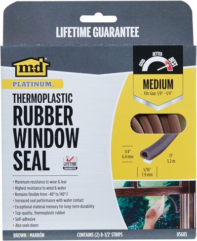 M-D Building Products 05686 5/16 in. x 19/32 in. x 10 ft. White Premium Thermoplastic Rubber Platinum™ Window Seal for Large Gaps in Kuwait