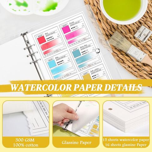 1 Pack A5 Watercolor Swatch Book Painters Color Diary Watercolor 15 Sheets Water Water Color Paper for Artists 140lb 100% Cotton 16 Sheets Glassine Coloring Book Binder for 6 Ring in Saudi Arabia