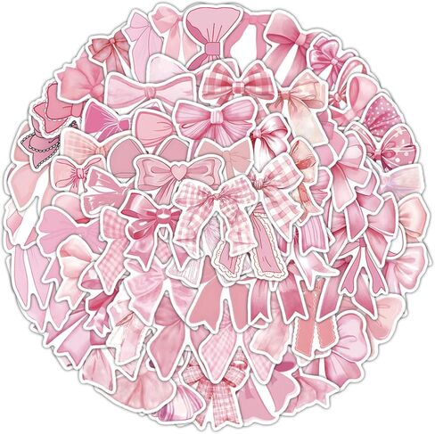 100 Pcs Cute Bowknot Stickers Pink Cartoon Bow Stickers for Kids Girls Women Kawaii Waterproof Sticker DIY Decorative Adhesive Sticker for Water Bottle Crafts Scrapbook (100Pcs Pink Bowknot) in Saudi Arabia