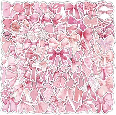 100 Pcs Cute Bowknot Stickers Pink Cartoon Bow Stickers for Kids Girls Women Kawaii Waterproof Sticker DIY Decorative Adhesive Sticker for Water Bottle Crafts Scrapbook (100Pcs Pink Bowknot) in Saudi Arabia