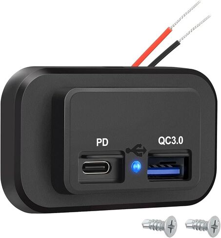 2PCS 12V USB Outlet, Dual Quick Charge 3.0 12V Socket USB Charger & PD Type-C (USB C), 12V 24V USB Charger Waterproof Power Socket Adapter Car Charger Adapter for RV Marine Motorcycle Truck Golf Cart in Kuwait