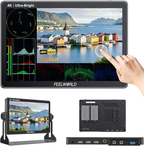 FEELWORLD LUT11 10.1 بوصة 2000nit شاشة لمس فائقة السطوع DSLR كاميرا مراقبة ميدانية مع 3D Lut Waveform Vectorscope مستشعر ضوء تلقائي HD 1920x1200 4K HDMI مدخل ومخرج F970 طاقة خارجية in Kuwait