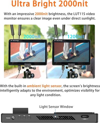 FEELWORLD LUT11S 10.1 Inch 2000nit Ultra Bright SDI Touch Screen DSLR Camera Field Monitor with 3D Lut Waveform Vectorscope Automatic Light Sensor HD 1920x1200 3G SDI 4K HDMI Input Output in Saudi Arabia