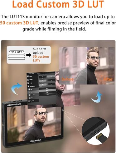 FEELWORLD LUT11S 10.1 Inch 2000nit Ultra Bright SDI Touch Screen DSLR Camera Field Monitor with 3D Lut Waveform Vectorscope Automatic Light Sensor HD 1920x1200 3G SDI 4K HDMI Input Output in Saudi Arabia