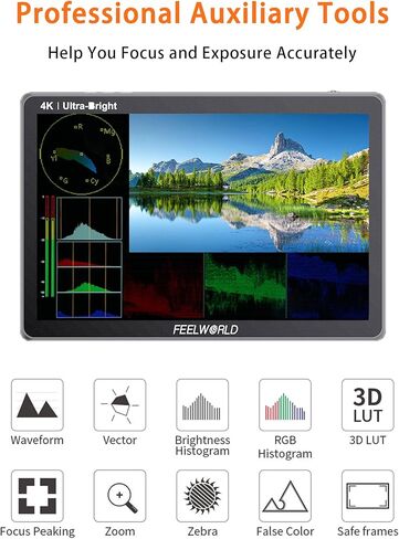 FEELWORLD LUT11S 10.1 Inch 2000nit Ultra Bright SDI Touch Screen DSLR Camera Field Monitor with 3D Lut Waveform Vectorscope Automatic Light Sensor HD 1920x1200 3G SDI 4K HDMI Input Output in Saudi Arabia