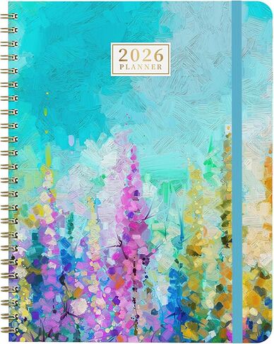 2026 Planner,2026 Planner Weekly and Monthly from Jan. 2026 - Dec. 2026,6.3" x 8.5", 2026 Calendar Planner for Women with Tabs, Spiral Bound, Inner Pocket, Perfect for School Office Supplies-Purple Oil Painting in Kuwait