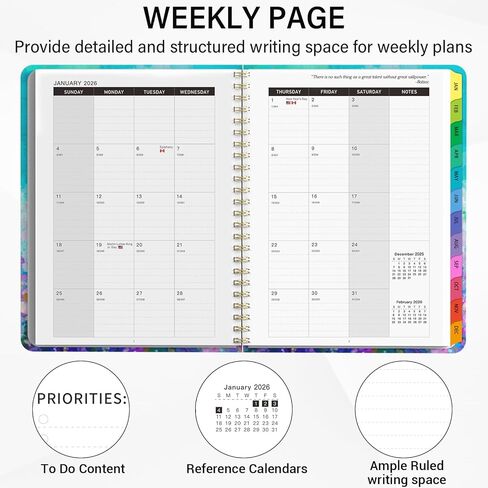 2026 Planner,2026 Planner Weekly and Monthly from Jan. 2026 - Dec. 2026,6.3" x 8.5", 2026 Calendar Planner for Women with Tabs, Spiral Bound, Inner Pocket, Perfect for School Office Supplies-Purple Oil Painting in Kuwait