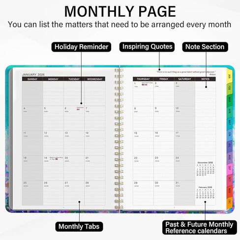 2026 Planner,2026 Planner Weekly and Monthly from Jan. 2026 - Dec. 2026,6.3" x 8.5", 2026 Calendar Planner for Women with Tabs, Spiral Bound, Inner Pocket, Perfect for School Office Supplies-Purple Oil Painting in Kuwait