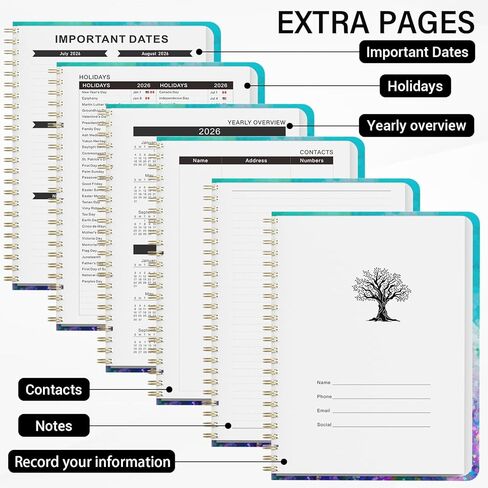 2026 Planner,2026 Planner Weekly and Monthly from Jan. 2026 - Dec. 2026,6.3" x 8.5", 2026 Calendar Planner for Women with Tabs, Spiral Bound, Inner Pocket, Perfect for School Office Supplies-Purple Oil Painting in Kuwait